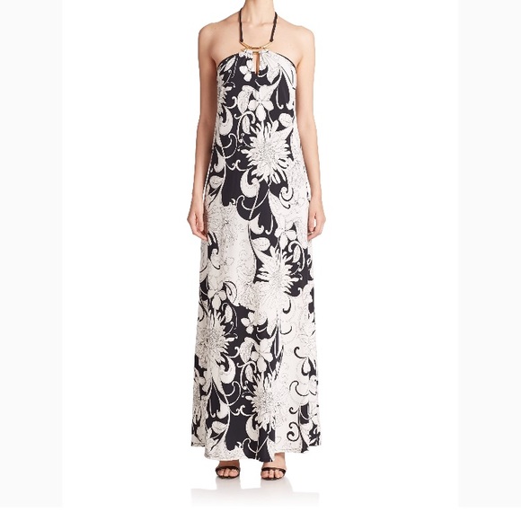 NWT Trina Turk Floral Black and White Maxi Dress - Picture 2 of 8